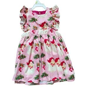 Toddler Girls Pink Ruffled Sleeve Christmas Santa Dress